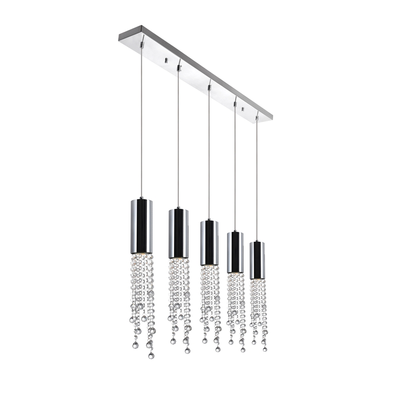 CWI Lighting Extended 5 Light Transitional Metal Pendant in Chrome