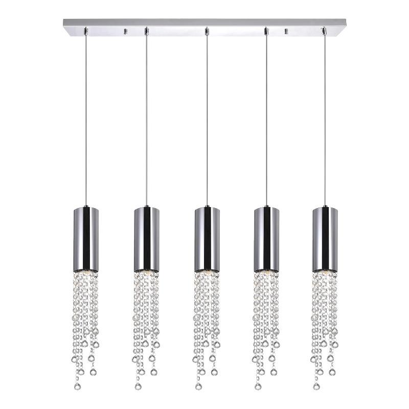 CWI Lighting Extended 5 Light Transitional Metal Pendant in Chrome