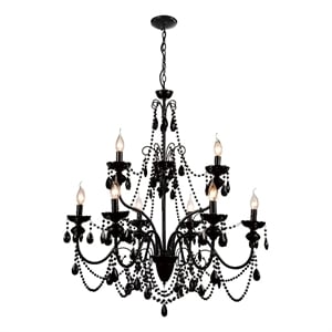 CWI Lighting Keen9 Light Up Contemporary Metal Chandelier in Black