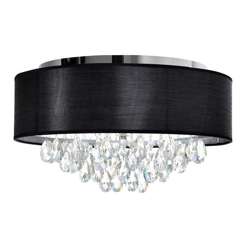 CWI Lighting Dash 4 Light Drum Shade Metal Flush Mount Light in Chrome/Black