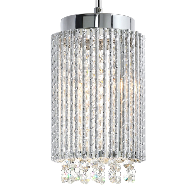 CWI Lighting Claire 2 Light Drum Shade Metal Mini Pendant in Chrome
