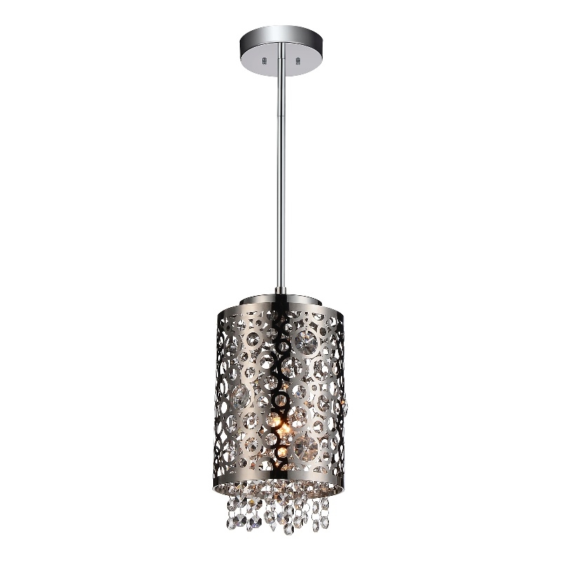 CWI Lighting Bubbles 1 Light Drum Shade Metal Mini Pendant in Chrome