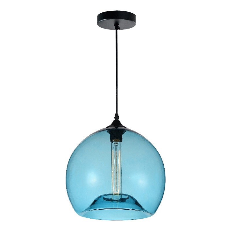 CWI Lighting Glass 1 Light Contemporary Metal Mini Pendant in Black/Blue