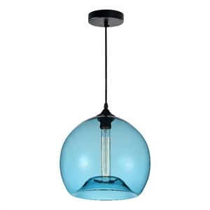 CWI Lighting Glass 1 Light Contemporary Metal Mini Pendant in Black/Blue