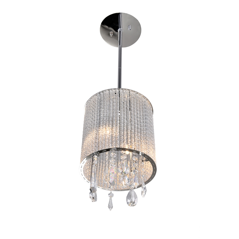 CWI Lighting Benson 2 Light Drum Shade Metal Mini Pendant in Chrome/Clear