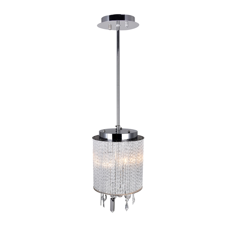 CWI Lighting Benson 2 Light Drum Shade Metal Mini Pendant in Chrome/Clear