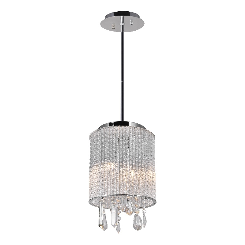 CWI Lighting Benson 2 Light Drum Shade Metal Mini Pendant in Chrome/Clear
