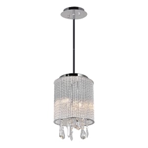 CWI Lighting Benson 2 Light Drum Shade Metal Mini Pendant in Chrome/Clear