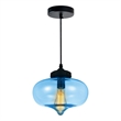 CWI Lighting Glass 1 Light Contemporary Metal Mini Pendant in Blue/Black