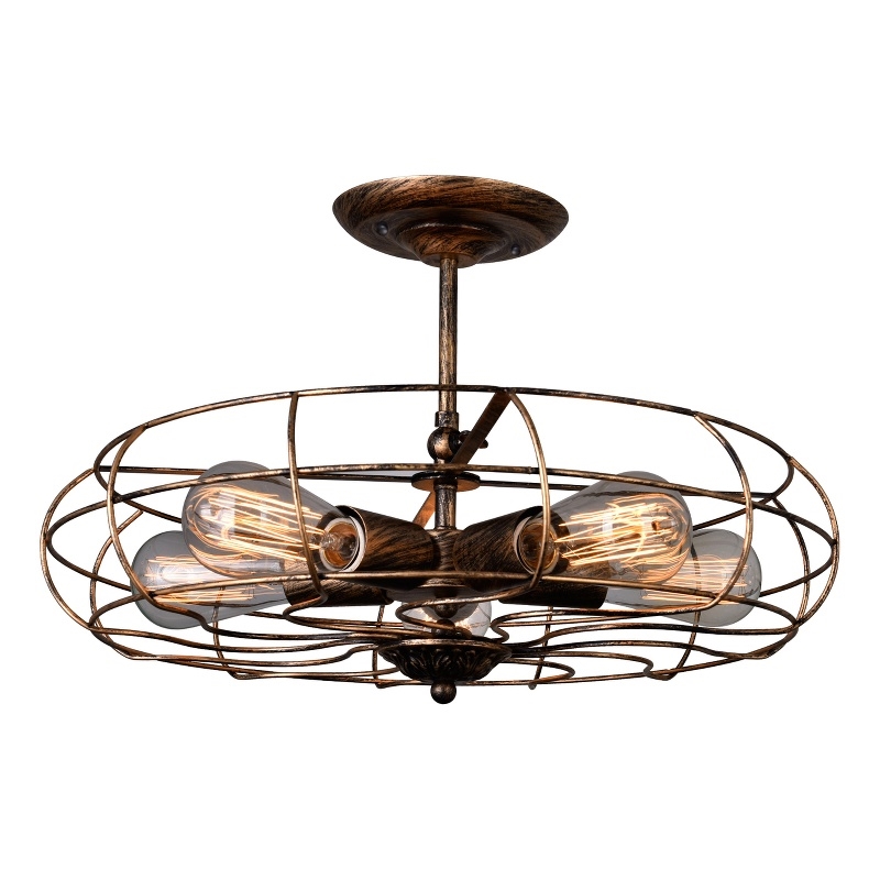 CWI Lighting Pamela 5 Light Farmhouse Metal Flush Mount in Antique Copper