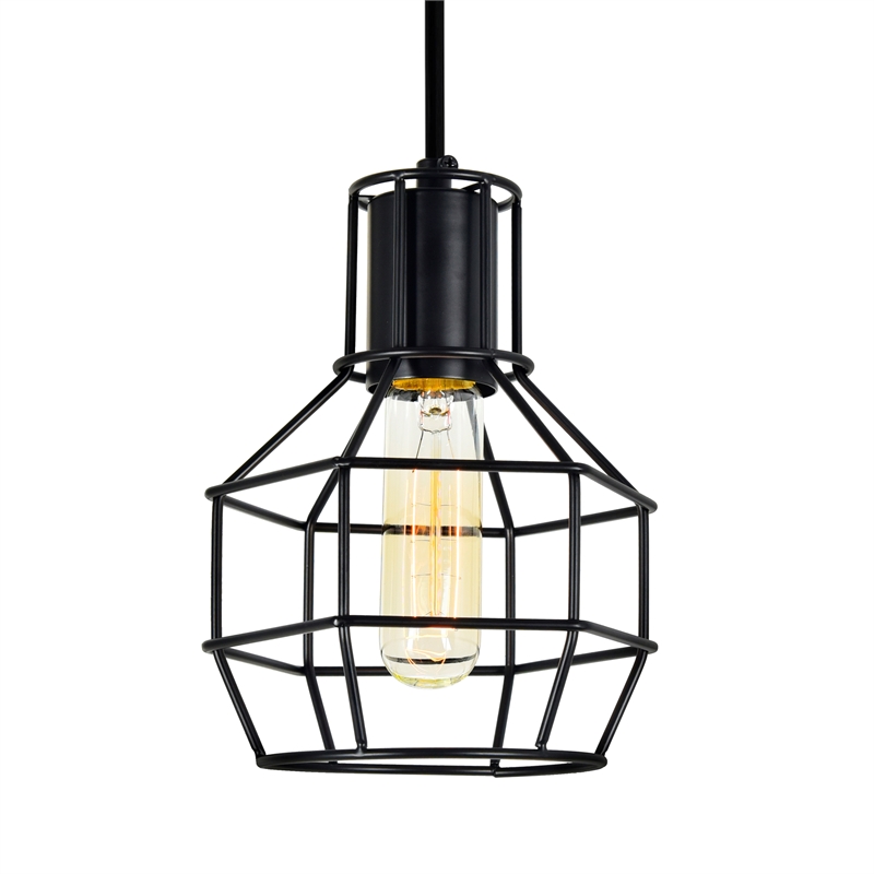CWI Lighting Secure 1 Light Down Farmhouse Metal Mini Pendant in Black