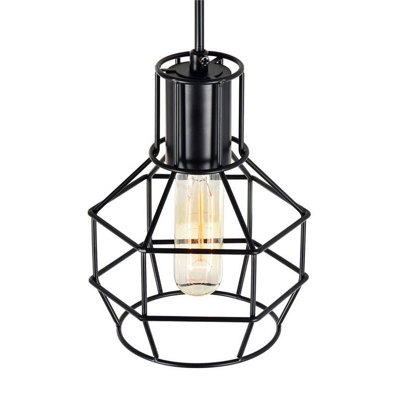 CWI Lighting Secure 1 Light Down Farmhouse Metal Mini Pendant in Black