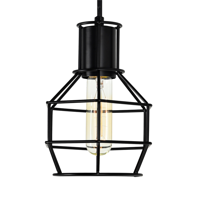 CWI Lighting Secure 1 Light Down Farmhouse Metal Mini Pendant in Black
