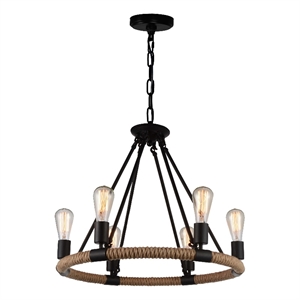 CWI Lighting Ganges 6 Light Up Farmhouse Metal Chandelier in Black