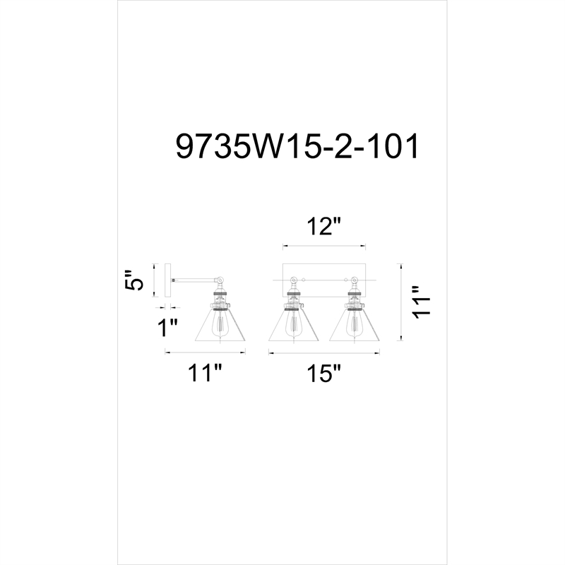 CWI Lighting Eustis 2 Light Contemporary Metal Wall Sconce in Black/Gold Brass
