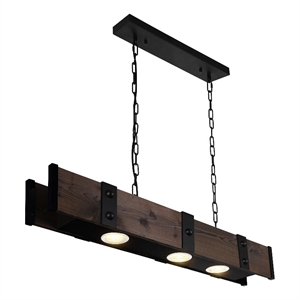 CWI Lighting Pago Drum Shade Farmhouse Metal LED Island Light in Black/Wood