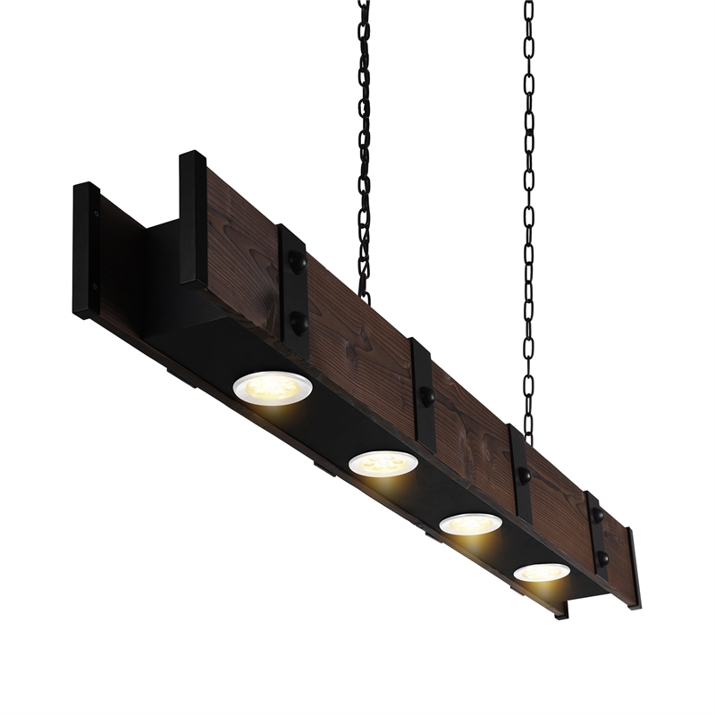 CWI Lighting Pago Drum Shade Farmhouse Metal LED Island Light in Black/Wood