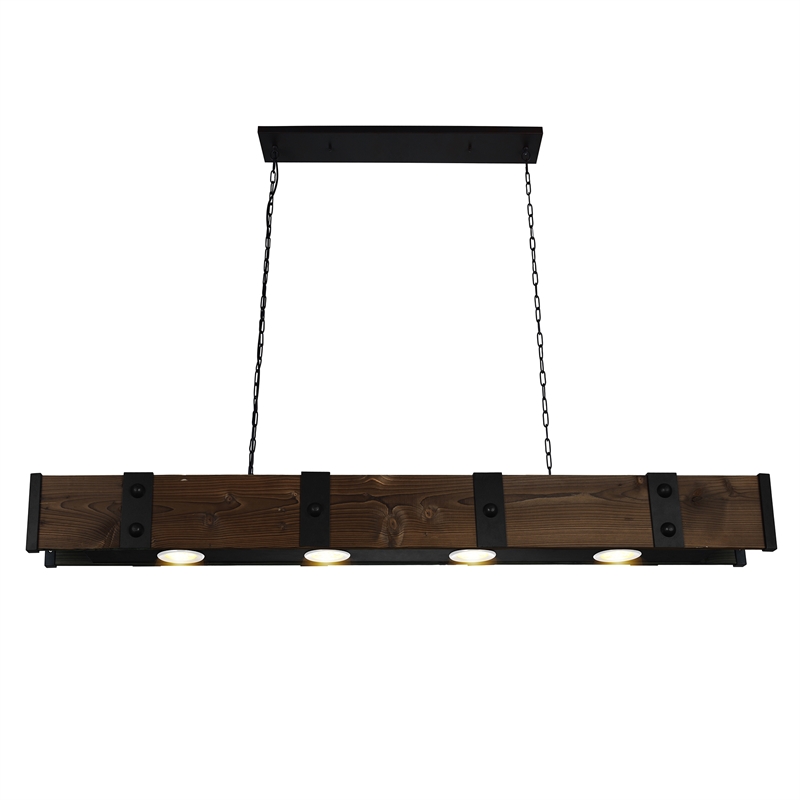 CWI Lighting Pago Drum Shade Farmhouse Metal LED Island Light in Black/Wood