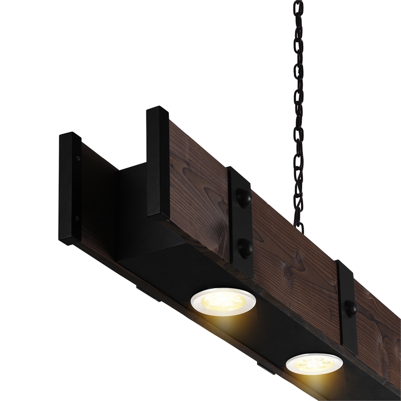 CWI Lighting Pago Drum Shade Farmhouse Metal LED Island Light in Black/Wood