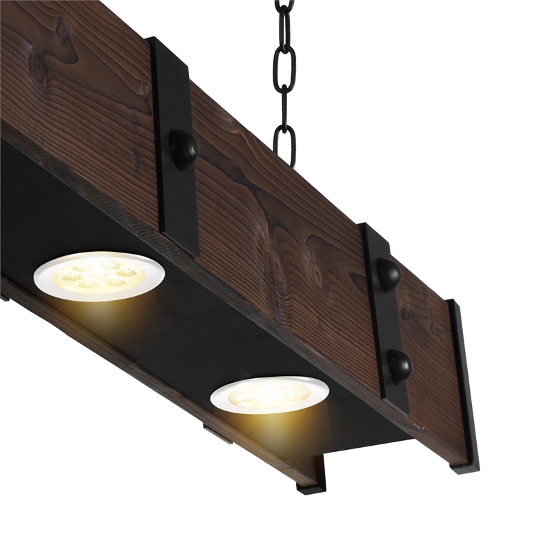 CWI Lighting Pago Drum Shade Farmhouse Metal LED Island Light in Black/Wood