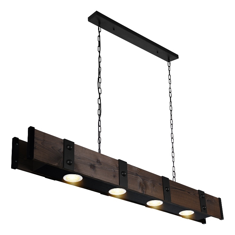 CWI Lighting Pago Drum Shade Farmhouse Metal LED Island Light in Black/Wood