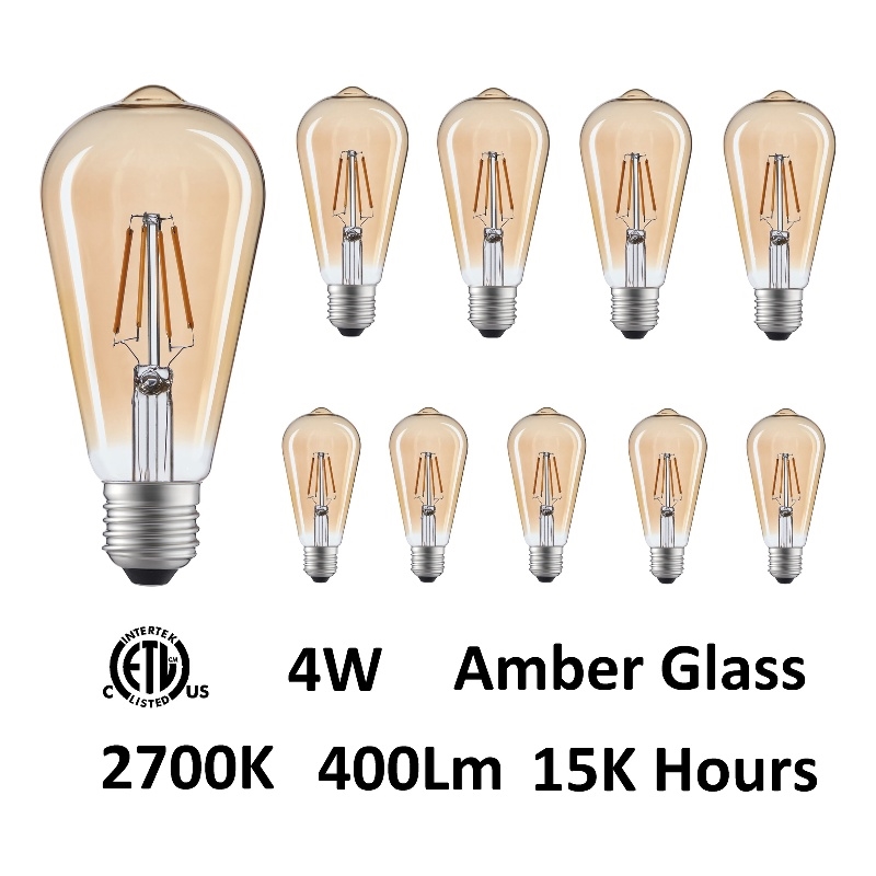 CWI Lighting 4W ST19 2700K Glass LED Bulb in Amber (Set of 10)
