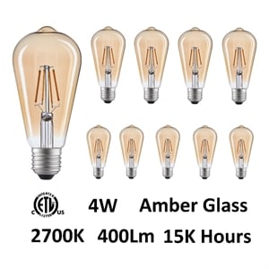 CWI Lighting 4W ST19 2700K Glass LED Bulb in Amber (Set of 10)