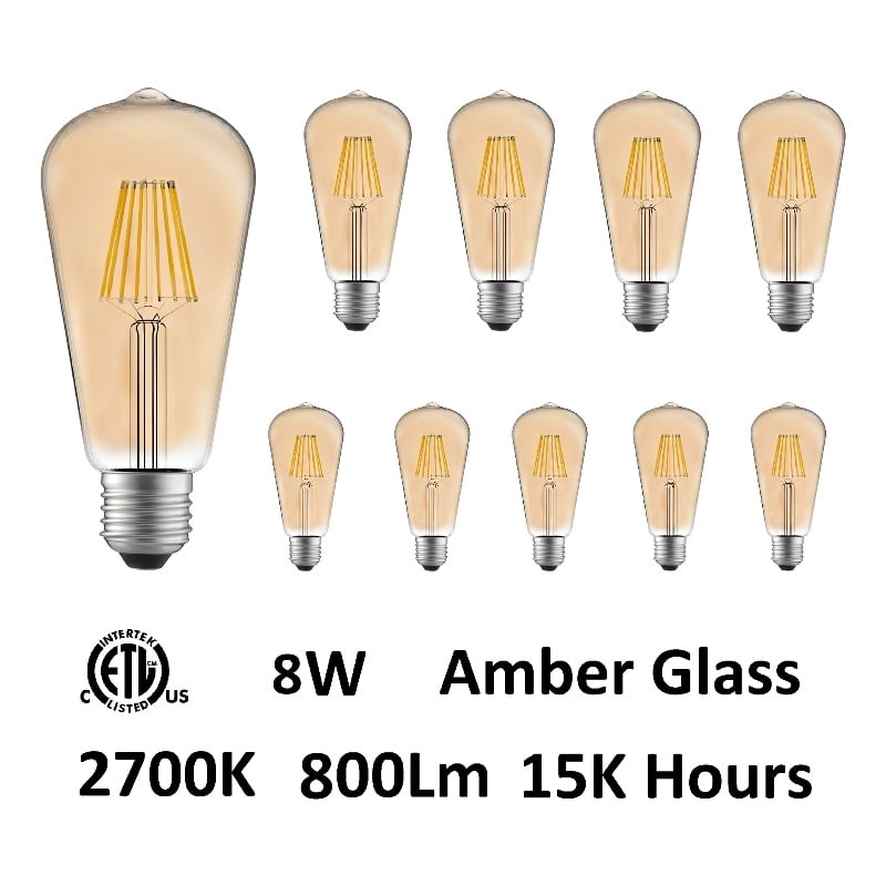 CWI Lighting 8W ST19 2700K Glass LED Bulb in Amber (Set of 10)