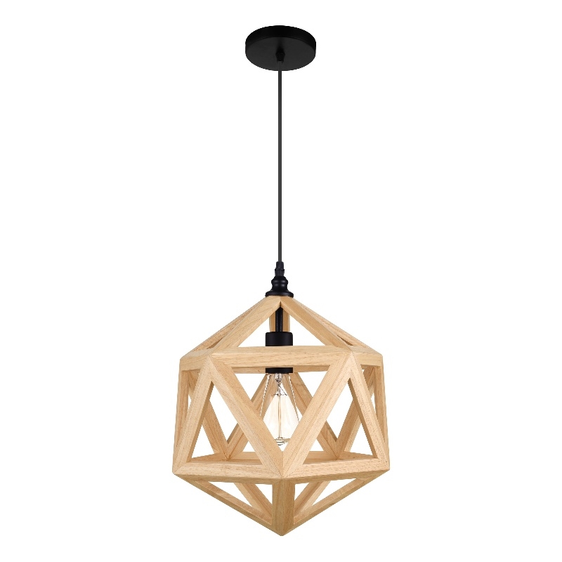 CWI Lighting Lante 1 Light Farmhouse Metal Pendant in Black/Wood