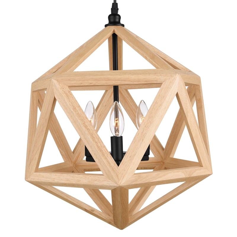 CWI Lighting Lante 3 Light Farmhouse Metal Pendant in Black/Wood