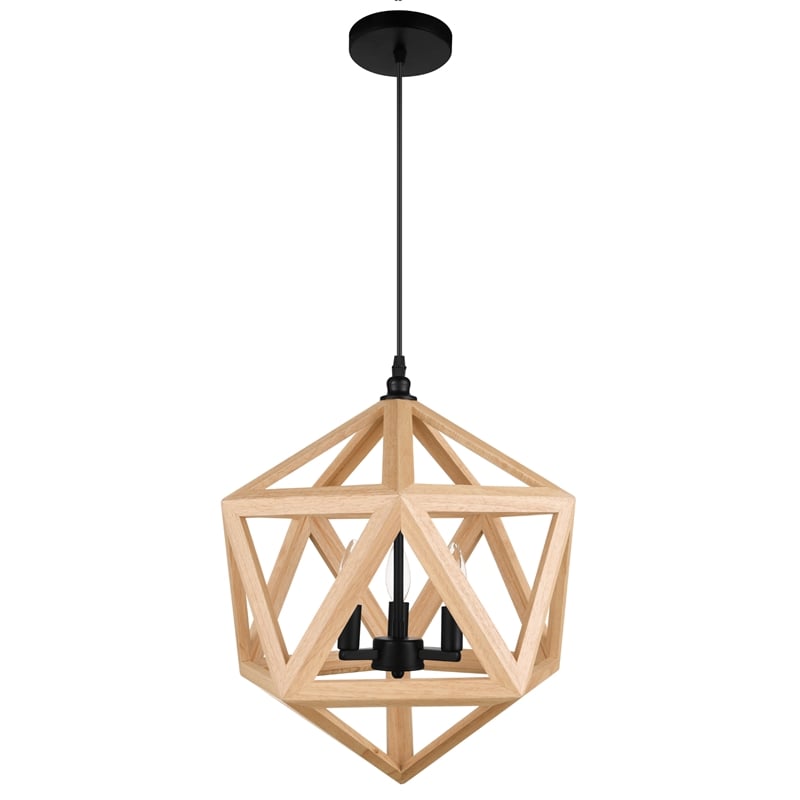 CWI Lighting Lante 3 Light Farmhouse Metal Pendant in Black/Wood
