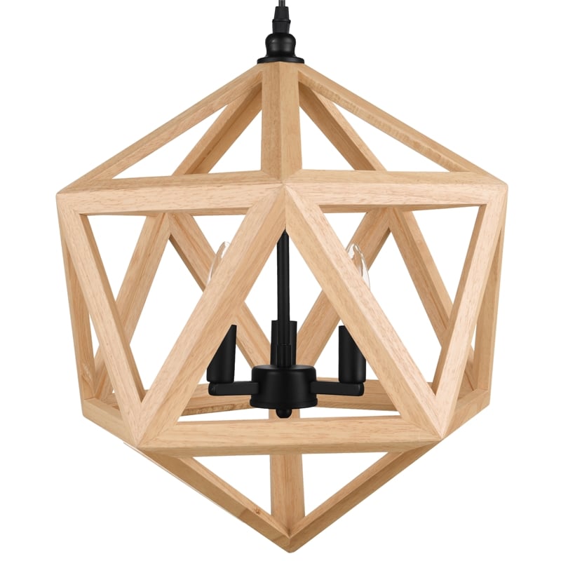 CWI Lighting Lante 3 Light Farmhouse Metal Pendant in Black/Wood