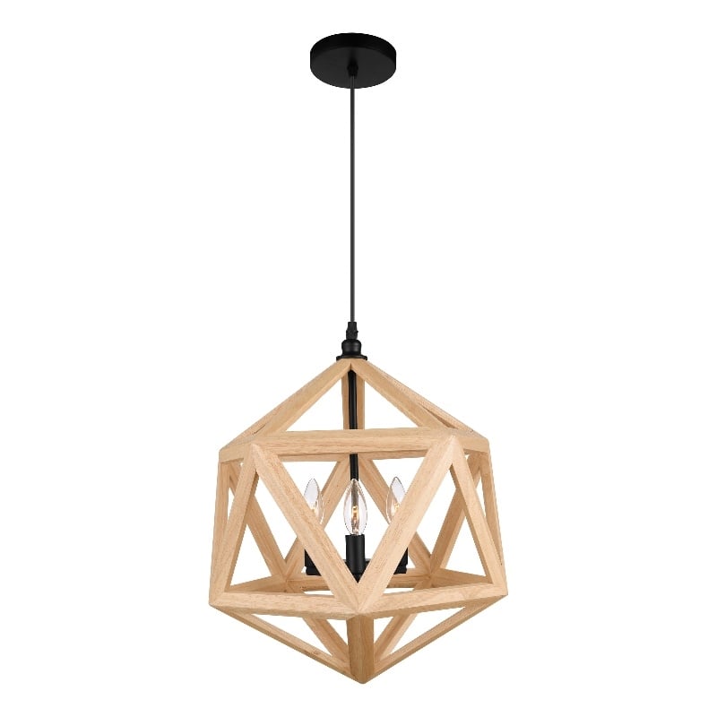 CWI Lighting Lante 3 Light Farmhouse Metal Pendant in Black/Wood