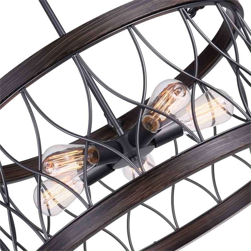 CWI Lighting Amazon 5 Light Metal Chandelier with Drum Shade in Gun Metal Black