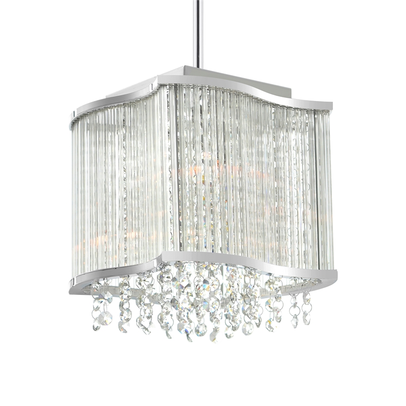 CWI Lighting Elsa 3 Light Drum Shade Transitional Metal Mini Pendant in Chrome