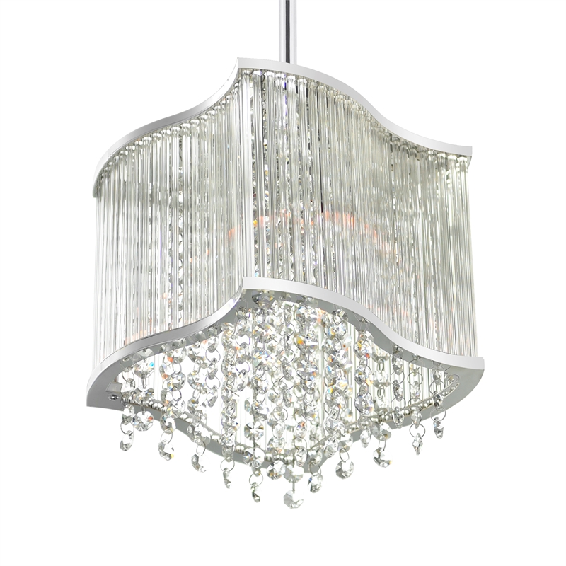 CWI Lighting Elsa 3 Light Drum Shade Transitional Metal Mini Pendant in Chrome