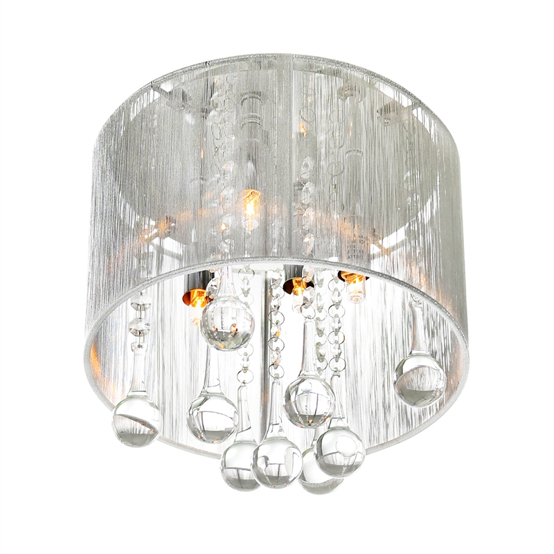 CWI Lighting Water Drop 4 Light Metal Flush Mount with Drum Shade in Chrome