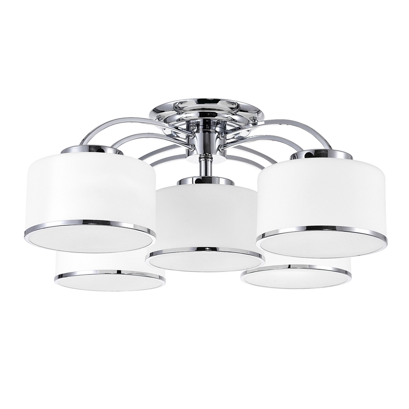 CWI Lighting Frosted 5 Light Drum Shade Metal Flush Mount in Chrome