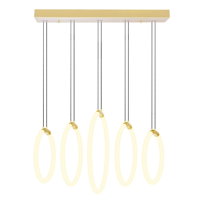 CWI Lighting Hoops 5 Light Contemporary Metal LED Chandelier in Satin Gold