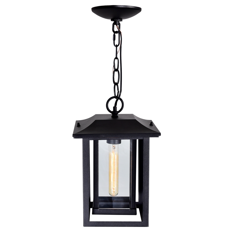 CWI Lighting Winfield 1 Light Farmhouse Metal Outdoor Hanging Light in Black