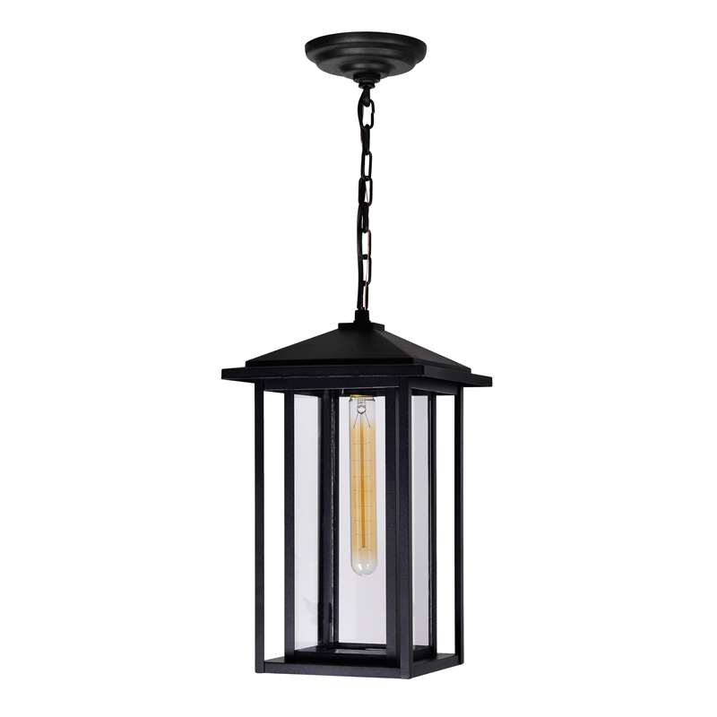 CWI Lighting Crawford 1 Light Farmhouse Metal Outdoor Hanging Light in Black