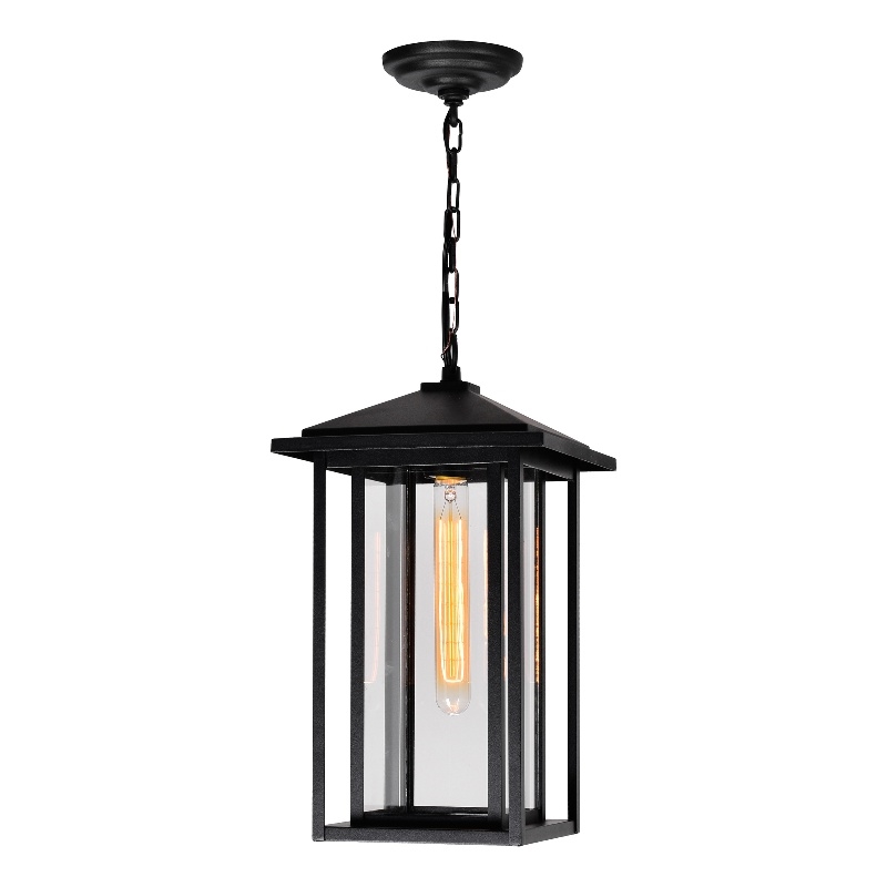 CWI Lighting Crawford 1 Light Farmhouse Metal Outdoor Hanging Light in Black