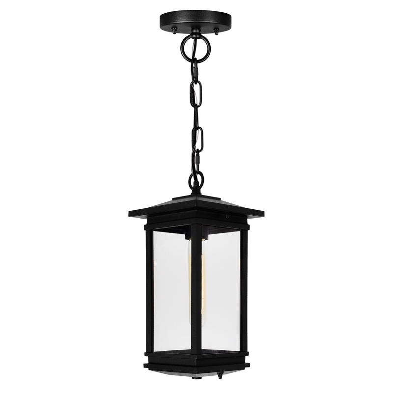 CWI Lighting Oakwood 1 Light Glass Outdoor Hanging Lantern Pendant in Black