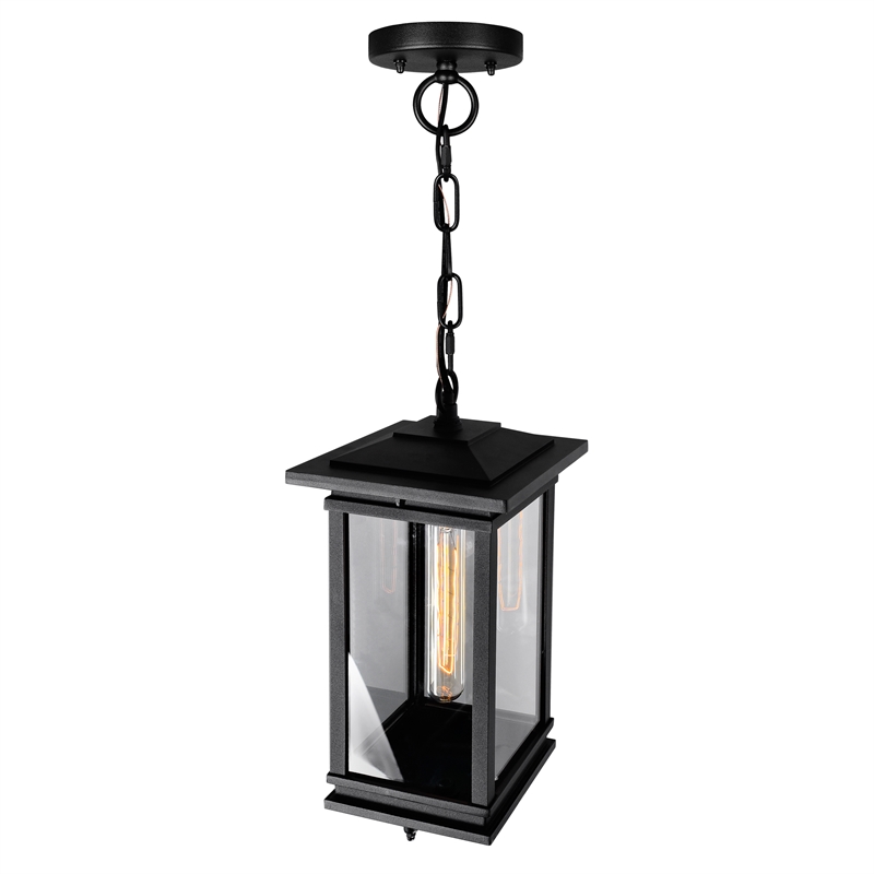CWI Lighting Oakwood 1 Light Glass Outdoor Hanging Lantern Pendant in Black