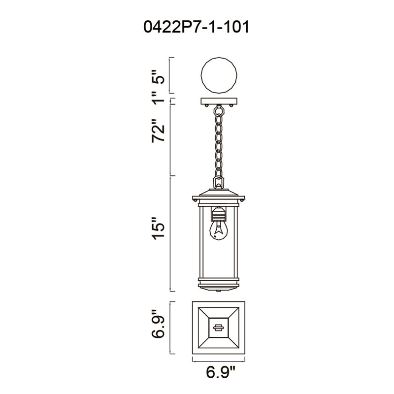CWI Lighting Oakwood 1 Light Glass Outdoor Hanging Lantern Pendant in Black