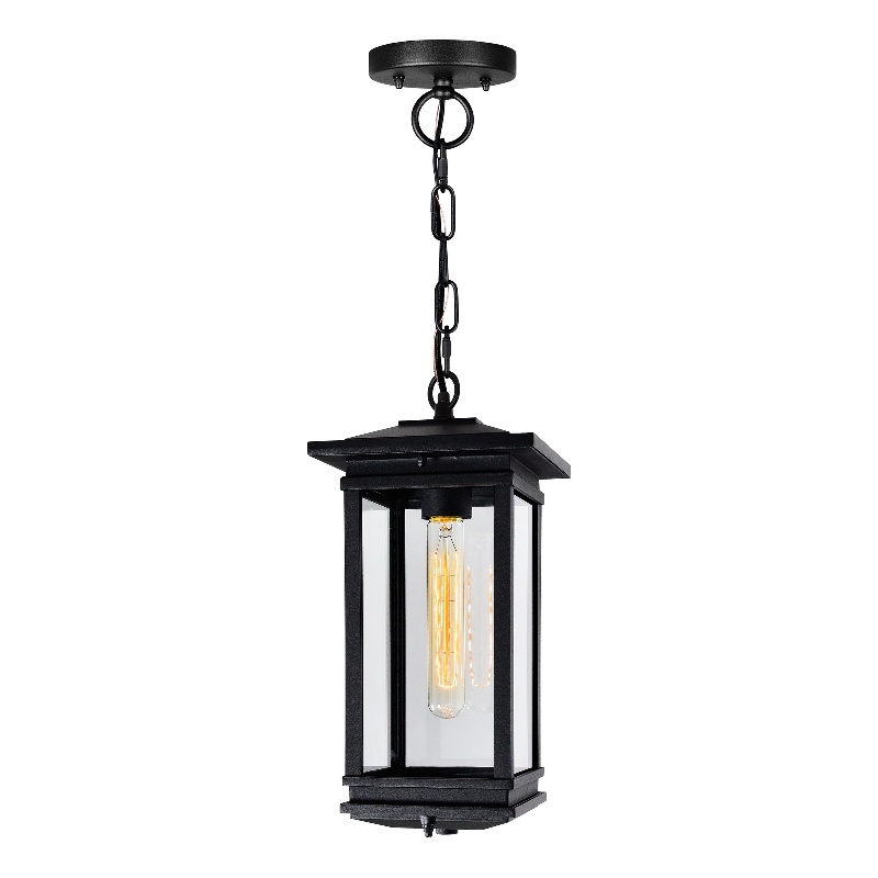 CWI Lighting Oakwood 1 Light Glass Outdoor Hanging Lantern Pendant in Black