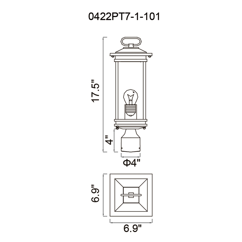 CWI Lighting Oakwood 1 Light Glass Outdoor Lantern Head in Black