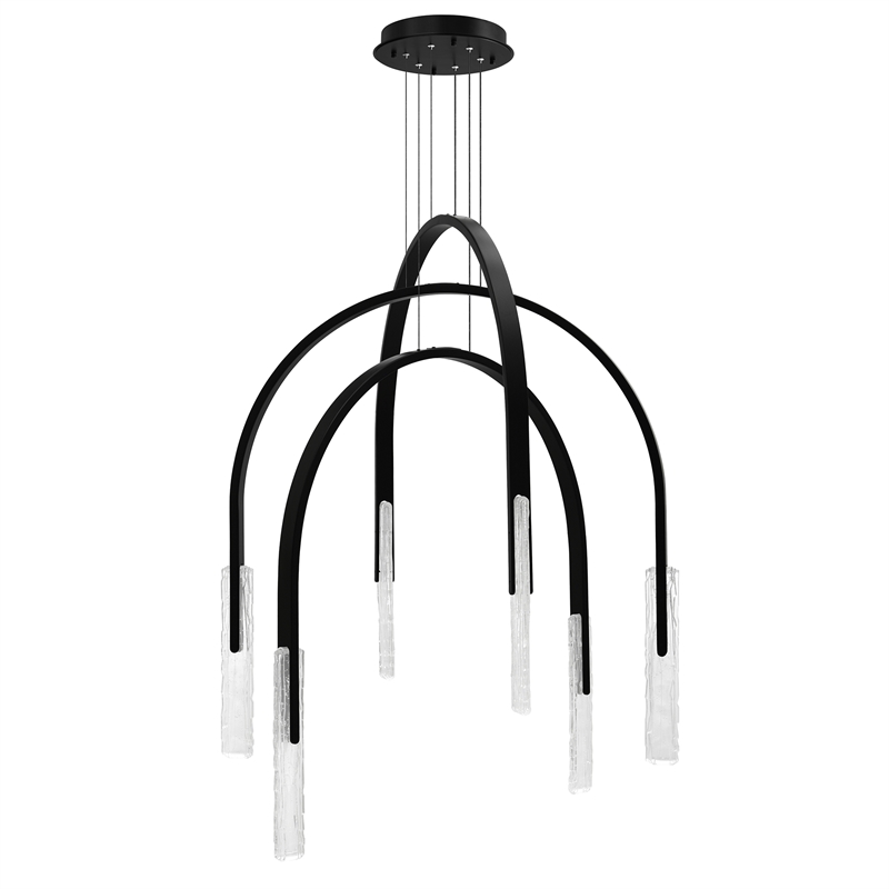 Curva Integrated LED 38in Black Chandelier with Handcrafted Glass