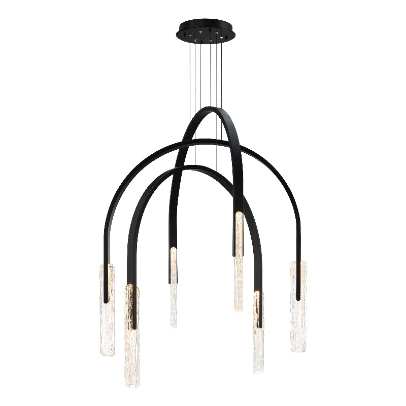 Curva Integrated LED 38in Black Chandelier with Handcrafted Glass