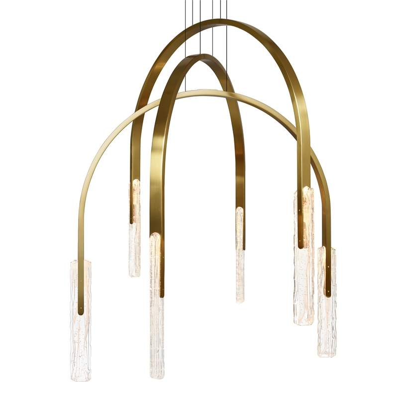 Curva Integrated LED 38in Brass Chandelier with Handcrafted Glass